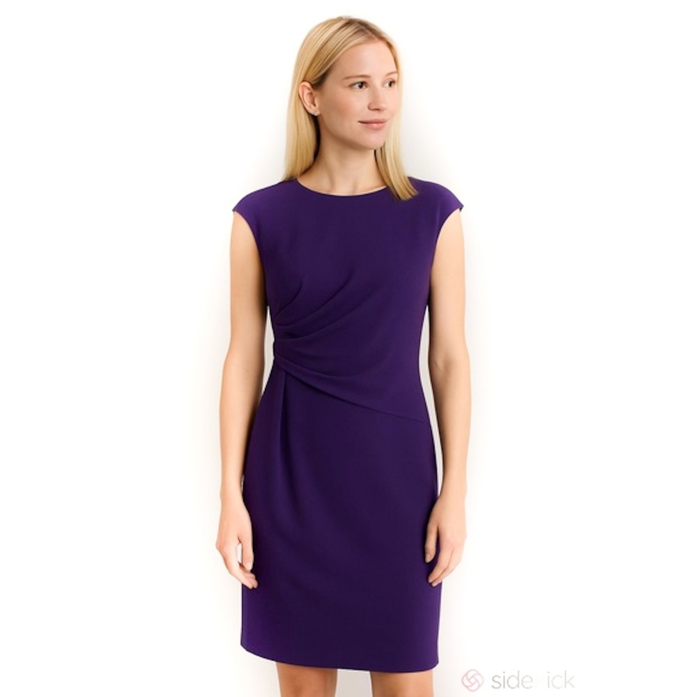 LAFAYETTE 148 NEW YORK Purple Cap Sleeve Draped Virgin Wool Sheath Dress Size 0